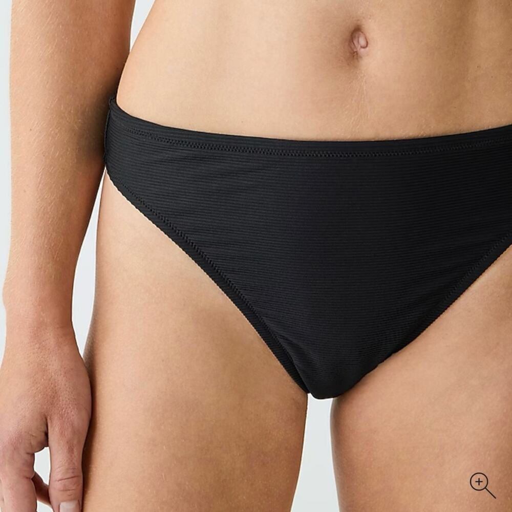 NEW J. Crew Ribbed High-Rise Cheeky Bikini Bottom, Black Women's Small BE808 $59